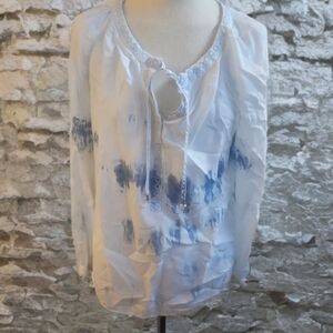 Vintage America Tie-Front Blue and White Blouse